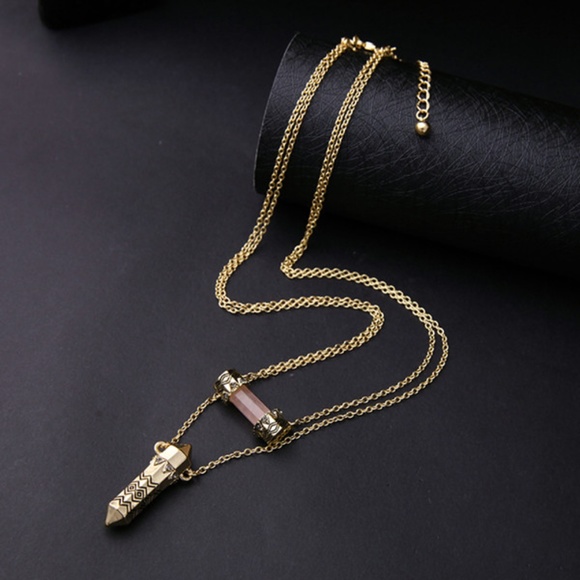 Boho Layered Double Rhinestone Bullet Necklace - Picture 5 of 8